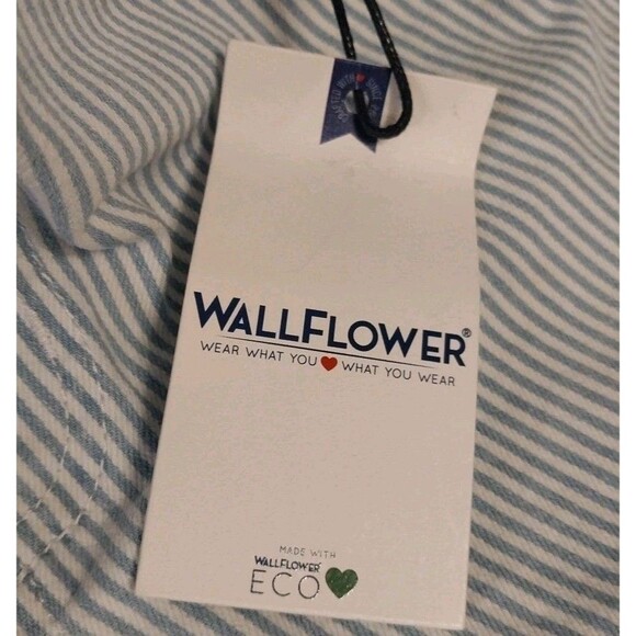 Wallflower Tomboy Fit Utility Shortalls Sz L Denim Pinstripes Cutoffs Romper - Picture 9 of 12